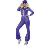 Smiffys 70s Dancing Queen Costume, Purple All In One & Hat, 1970's Disco Fancy Dress