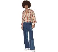 Large Men's Pathwork Flares - mens fancy dress flares patchwork adult denim hippie disco trousers costume look 70s hippy 1960s