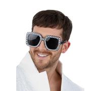 Smiffys 70s Disco Black Jewelled Sunglasses - Oversized Retro Bling Eyewear for Men & Women - Fancy Dress Costume Accessory for 1970s Themed Parties, Festivals, and Funky Dancefloor Looks