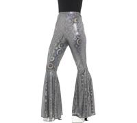 Ladies 1960s 1970s Flares Adult Disco Flared Trousers Hippie Fancy Dress Silver