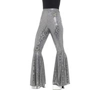 Smiffys 70s Disco Flared Trousers, Ladies, Silver, S to M - UK Size 08-14