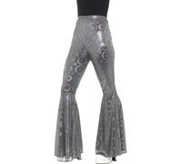 Ladies 1960s 1970s Flares Adult Disco Flared Trousers Hippie Fancy Dress Silver