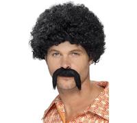 Smiffys 70s Disco King Kit, Black with Tight Afro and Tash, 1970's Disco Fancy Dress, 1970s Dress Up Wigs