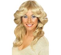 Smiffys 70s Flick Wig, Blonde Long, Wavy & Layered, 1970's Disco Fancy Dress, 1
