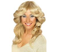 Smiffys 70s Flick Wig, Blonde Long, Wavy & Layered, 1970's Disco Fancy Dress, 1970s Dress Up Wigs Halloween