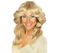 Smiffys 70s Flick Wig, Blonde Long, Wavy & Layered, 1970's Disco Fancy Dress, 1970s Dress Up Wigs