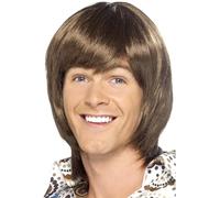 Smiffys 70s Heartthrob Wig, Brown, 1970's Disco Fancy Dress, 1970s Dress Up Wigs Halloween