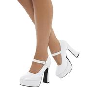 Smiffys 70s Ladies Platform Shoes, White 5 inch Heel, 1970's Disco Fancy Dress, 1970s Dress Up Accessories