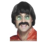 Smiffys 70s Mersey Wig & Tash, Black