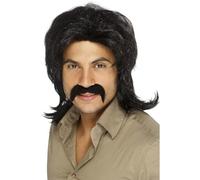 Smiffys Male 70s Retro Wig - Black - wig black fancy dress 70s retro 1970s mens disco accessory smiffys costume new