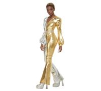 Smiffys 70s Super Chic Costume, Gold & Silver All In One & Belt, 1970's Disco Fancy Dress, 1970s Dress Up Costumes