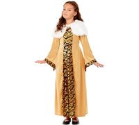 Smiffys 71055M Deluxe Medieval Countess Costume, Girls, Gold, M-Age 7-9 Years