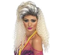 Smiffys 80s Bottle Wig, Blonde Curly with Quiff, 1980's Fancy Dress, 1980s Dress Up Wigs