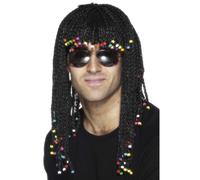 Smiffys 80s Braided & Beaded Fancy Dress Wig Braids Stevie Wonder Black New