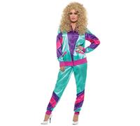 Smiffys 80s Height of Fashion Shell Suit Costume, Green & Purple, L - UK Size 16-18