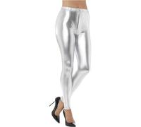 Smiffys 80s Metallic Disco Leggings, Silver , 1980's Fancy Dress, 1980s Dress Up Costumes