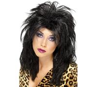 Smiffys 80s Popstar Wig, Black Long Tousled Mullet, 1980's Fancy Dress, 1980s Dress Up Wigs Halloween