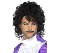 Smiffys 80s Purple Musician Kit, Black with Wig & Tash, 1980's Fancy Dress, 198