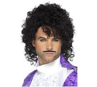 Smiffys 80s Purple Musician Kit, Black with Wig & Tash, 1980's Fancy Dress, 1980s Dress Up Wigs Halloween, World Book Day