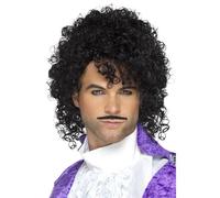 Smiffys 80s Purple Musician Kit men's wig and moustache black adult