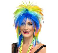 Smiffys 80s Rainbow Punk Wig for Adults, Colourful Fancy Dress Accessory | Vivid colours with funky spiked top and flowing neon lengths, ideal for 1980s parties, Pride or festivals