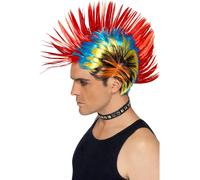 Smiffys 80s Street Punk Wig, Mohawk, Multi-Coloured , 1980's Fancy Dress, 1980s