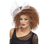 Smiffys 80s Wild Child Wig, Brown Curly with Bow, 1980's Fancy Dress, 1980s Dress Up Wigs