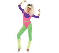 Smiffys 80s Work Out Costume, with Jumpsuit, Neon, S - UK Size 08-10