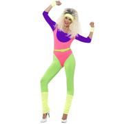 Smiffys 80s Work Out Costume, with Jumpsuit, Neon (Size S)