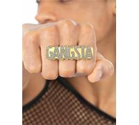 Smiffys 90s Gangsta Ring Fancy Dress Accessory for Adults Statement Gold Bling Ring with Diamante Lettering Ideal for Hip Hop Rappers 90s Throwback Parties Festivals and Fancy Dress Costumes