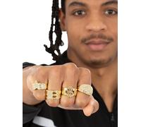 Smiffys 90s Gold and Diamond Bling Rings 4 Pack Fancy Dress Accessory Set for Adults Faux Gold Rings with Glitter Gem Detail Ideal for Hip Hop Rappers Pimp Costumes and 90s Throwback Parties