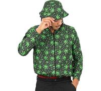 Smiffys 90s High On Life Costume Bomber Jacket & Bucket Hat, 1990's Fancy Dress, Bold Neon Green Leaf Print, Fancy Dress Outfit for Festivals, Raves and Themed Parties, Large, World Book Day