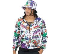 Smiffys 90s Hip Hop Graffiti Jacket for Men, Colourful 1990s Fancy Dress Outfit Street Style Graffiti Print, Retro Urban Party Wear, Old School Rapper Costume Festivals, Halloween Themed Events Large