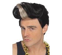 Smiffys 90s Rapper Wig, Black Quiff Wig with Highlight, 1990's Fancy Dress, Adult Dress Up Wigs