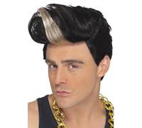 90s Rapper Wig, Black, Quiff Wig With Highlight - wig 90s rapper black smiffys ice fancy dress mens 1990s
