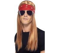 Smiffys 90's Rocker Kit with Auburn Wig, Bandana and Sunglasses(Size: One size)
