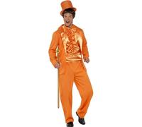 Smiffys 90s Stupid Tuxedo Costume, Orange with Jacket, Trousers, Mock Shirt & Hat, 1990's Fancy Dress, 1990s Dress Up Costumes