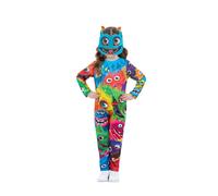 Smiffys Kids Monster Party Costume, Colourful All-Over Print Jumpsuit with Matching Monster Mask, Children’s Fancy Dress Outfit for Halloween, Birthdays and Parties, age 4-6