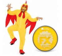 Smiffys Adult Chicken Costume & Yellow Face Paint Set Size S-XXL | Chicken costume set with hooded all-in-one, character hood, red wings, tail, talon foot covers and 16ml yellow face paint.