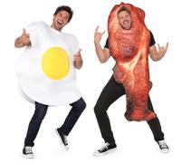 Smiffys Adult Egg & Bacon Food Costume Set One Size | Two-piece novelty food costume set with fried egg and bacon tabards, featuring bold printed designs for a comedy look.