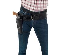 Smiffys Adult Faux Leather Single Holster with Belt, Black , Cowboys and Indians