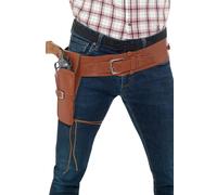 Smiffys Adult Faux Leather Single Holster with Belt, Tan , Cowboys and Indians Fancy Dress, Adult Dress Up Accessories