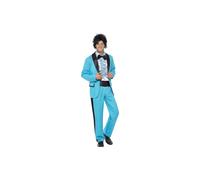 Smiffys 80s Prom King Costume, Blue with Jacket, Trousers and Mock Tuxedo Shirt, 1980's Fancy Dress, 1980s Dress Up Costumes