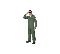 Smiffys Aviator Costume, Green with Zip Up Jumpsuit, Land, Sea and Air Forces Fancy Dress, Troops Dress Up Costumes