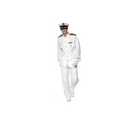Smiffys Deluxe Captain Costume, White with Jacket, Trousers, Cap and Gloves, Land, Sea and Air Forces Fancy Dress, Adult Dress Up Costumes
