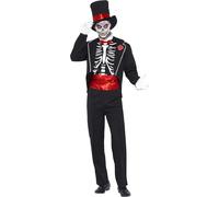 Smiffys Adult men's Day of the Dead Costume, Jacket, Mock Shirt Front, Hat and G