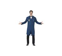 Smiffys Duke of the Manor Costume, Blue with Jacket, Mock Shirt & Bow Tie, Halloween Adult Fancy Dress, Vampire Dress Up Costumes
