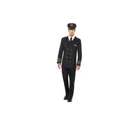 Smiffys Navy Officer Costume, Black with Jacket, Trousers, Mock Shirt & Hat, Land, Sea and Air Forces Fancy Dress, Adult Dress Up Costumes