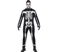 Smiffys Adult Men's Skeleton Jumpsuit Costume, Hood and Gloves, L