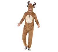 Smiffys Reindeer Costume, Brown with Hooded Jumpsuit, Christmas Adult Fancy Dress, Animal Dress Up Costumes